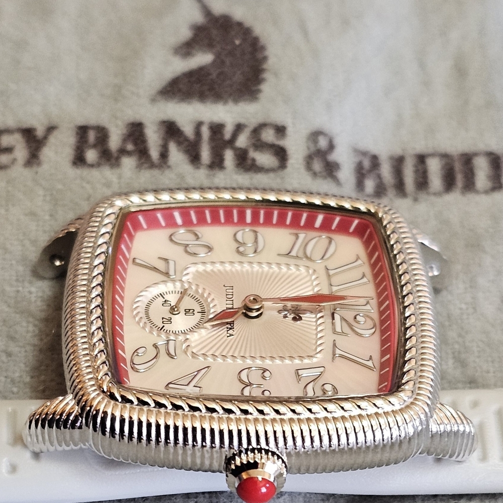 Judith Ripka Silver-Tone Watch with Red Accents and Red Strap - Picture 12 of 14